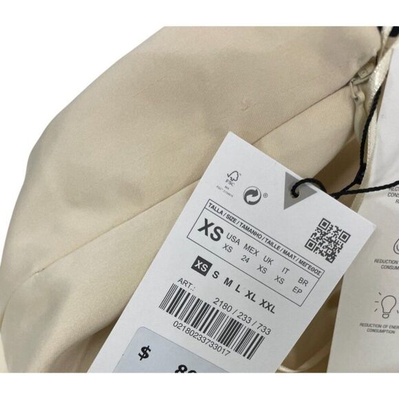 Zara Women Midi Dress XS Cream Satin Effect Crossed Strap strapless 2180/233 NWT - Picture 6 of 11